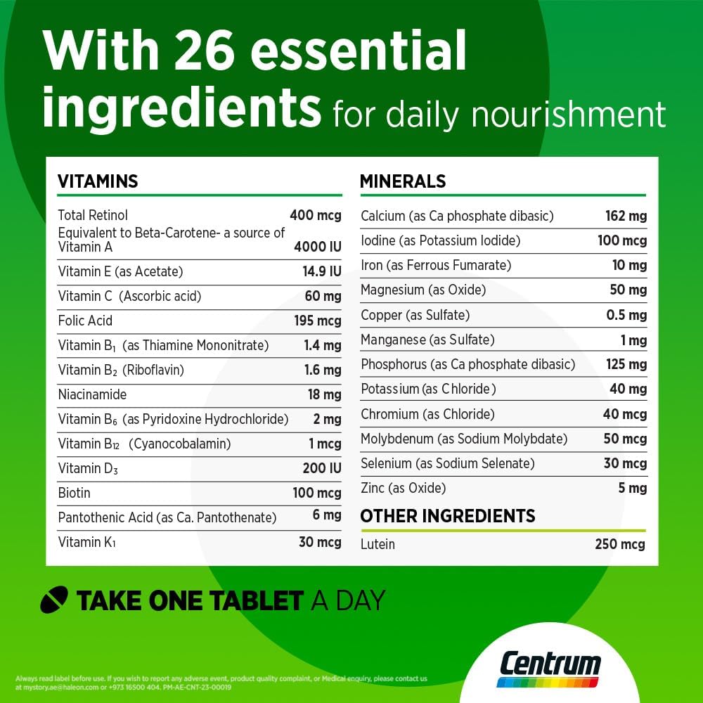 Centrum With Lutein, 100 Tablets | Daily Multivitamin with Lutein – product photo