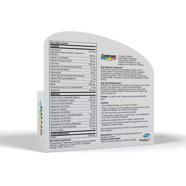 Centrum With Lutein, 30 Tablets | Daily Multivitamin with Lutein – product photo