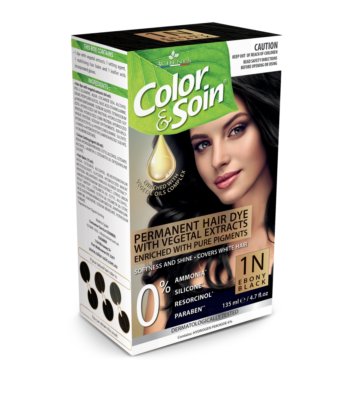 Color & Soin Permanent Hair Colour 1N Ebony Black Kit 135ml