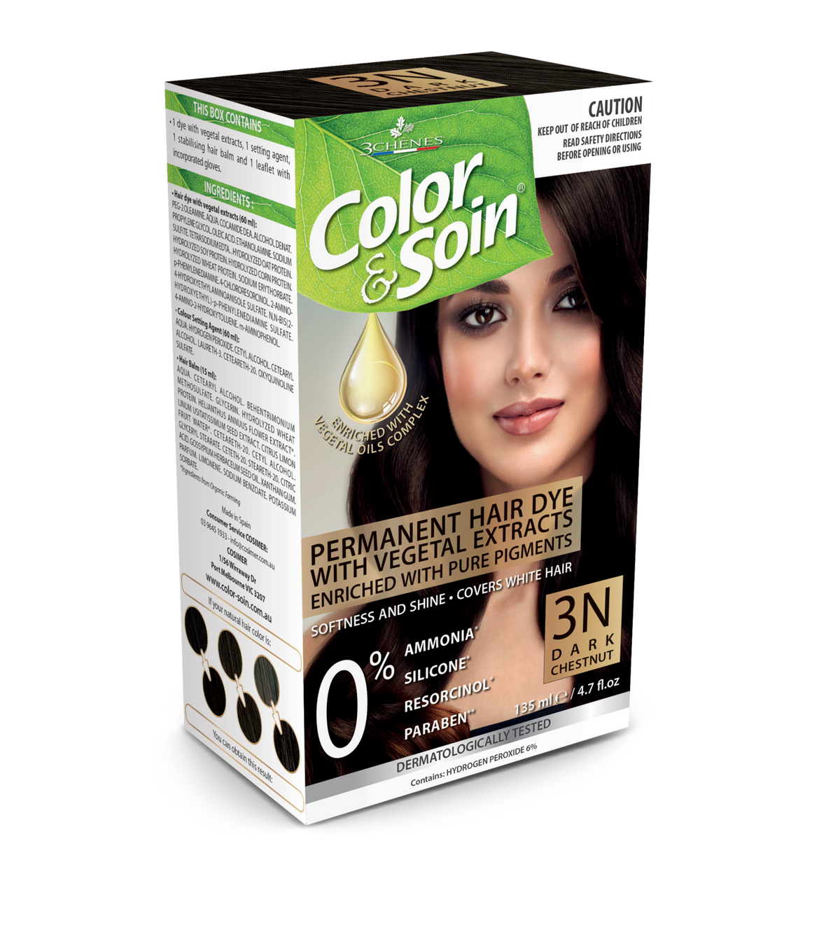 Color & Soin Permanent Hair Colour 3N Dark Chestnut Kit 135ml