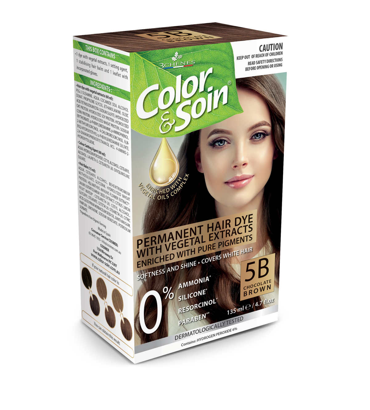 Color & Soin Permanent Hair Colour 5B Chocolate Brown Kit 135ml