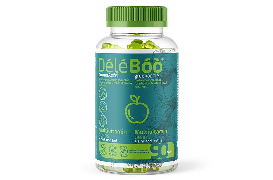 DéléBoo Multivitamin Beans with Zinc and Iodine (Green Apple), 90 Gummies