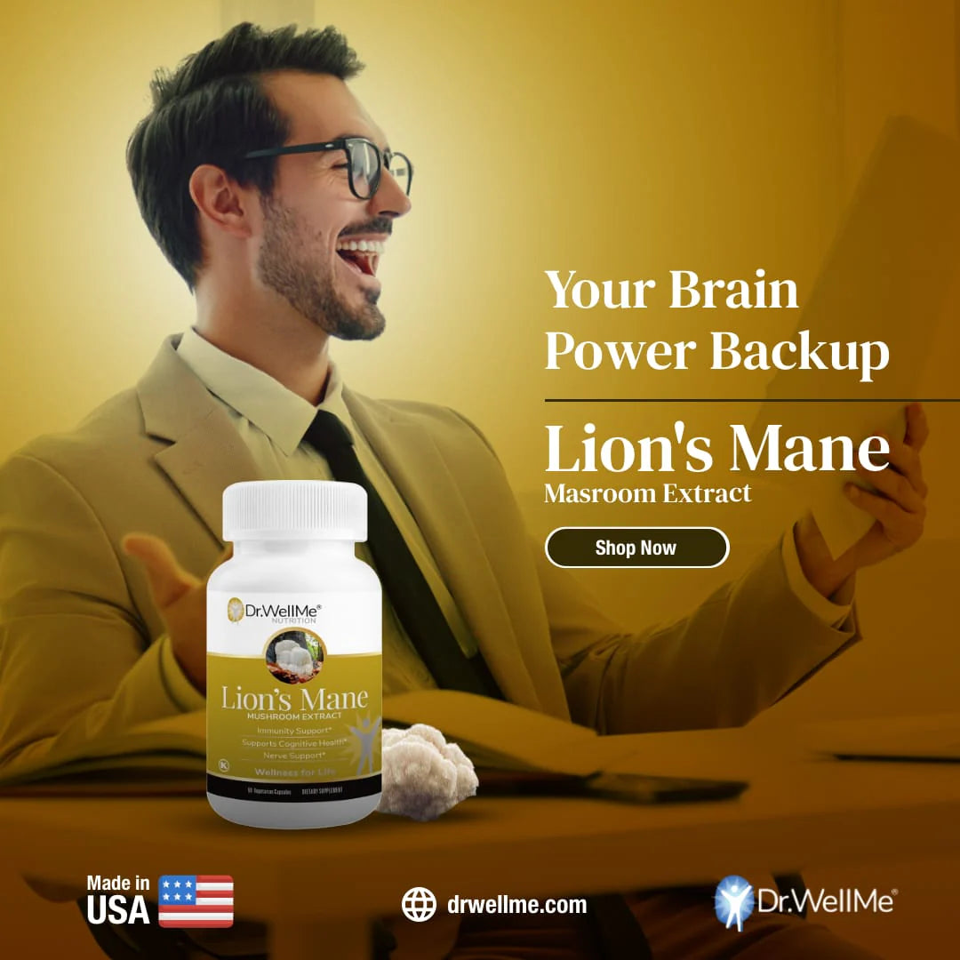 Dr WellMe Organic Lion's Mane Mushroom Extract 500mg | 90 Capsules – product photo