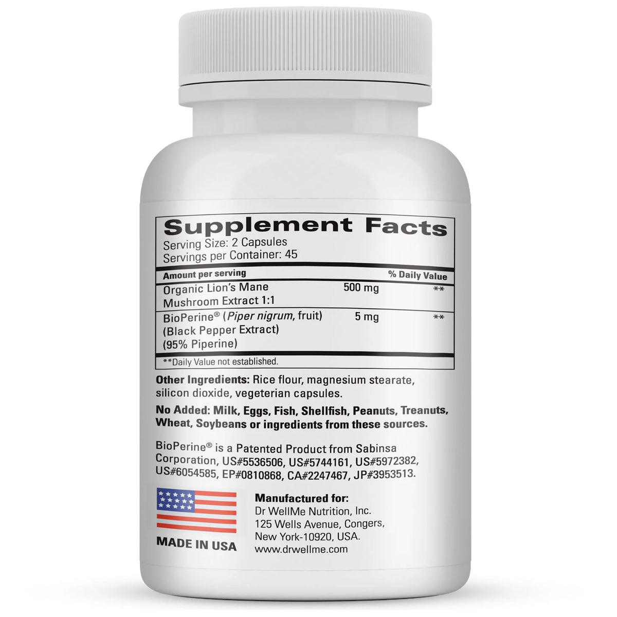 Dr WellMe Organic Lion's Mane Mushroom Extract 500mg | 90 Capsules – product photo