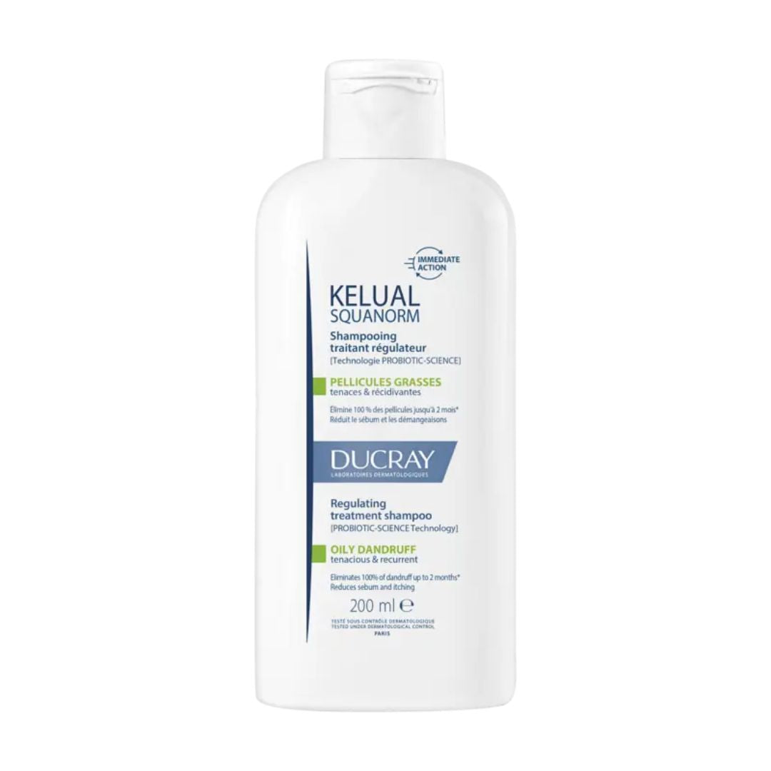 Ducray Kelual Squanorm Regulating Treatment Shampoo for Oily Dandruff 200ml | Purifying Oily Dandruff Care