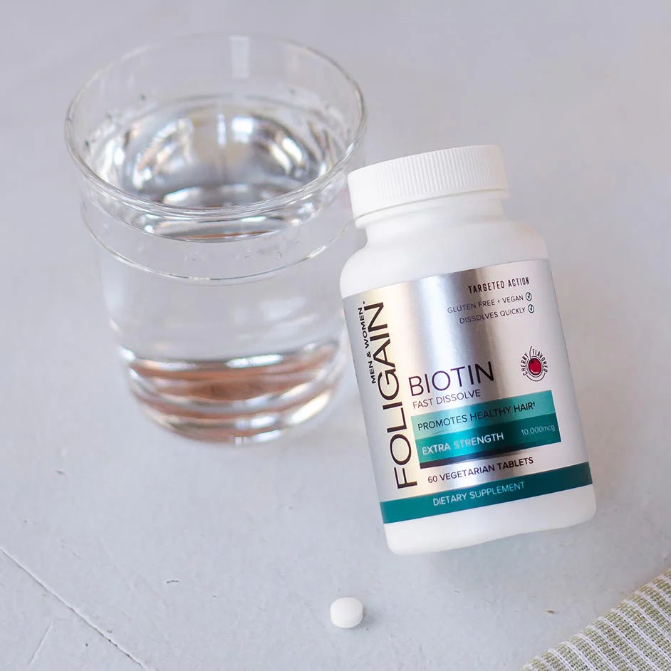 Foligain Biotin Supplement (Fast Dissolve) 10,000 mcg, 60 Tablets – product photo