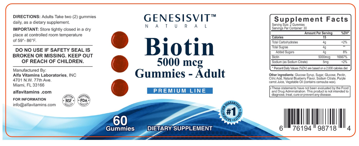 GenesisVit Biotin 5000 mcg, 60 Gummies – product photo