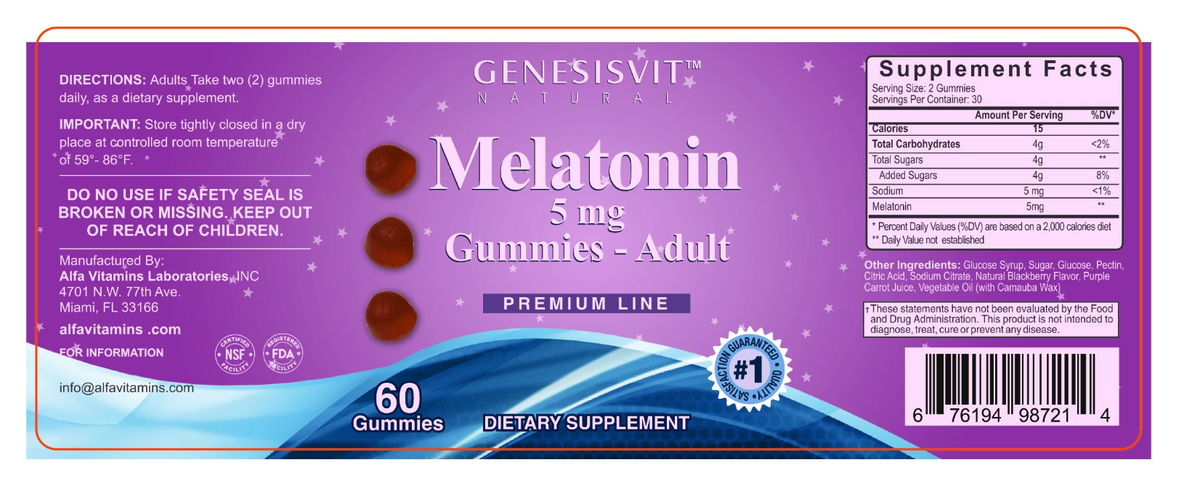 GenesisVit Melatonin Blackberry 5 mg, 60 Gummies – product photo