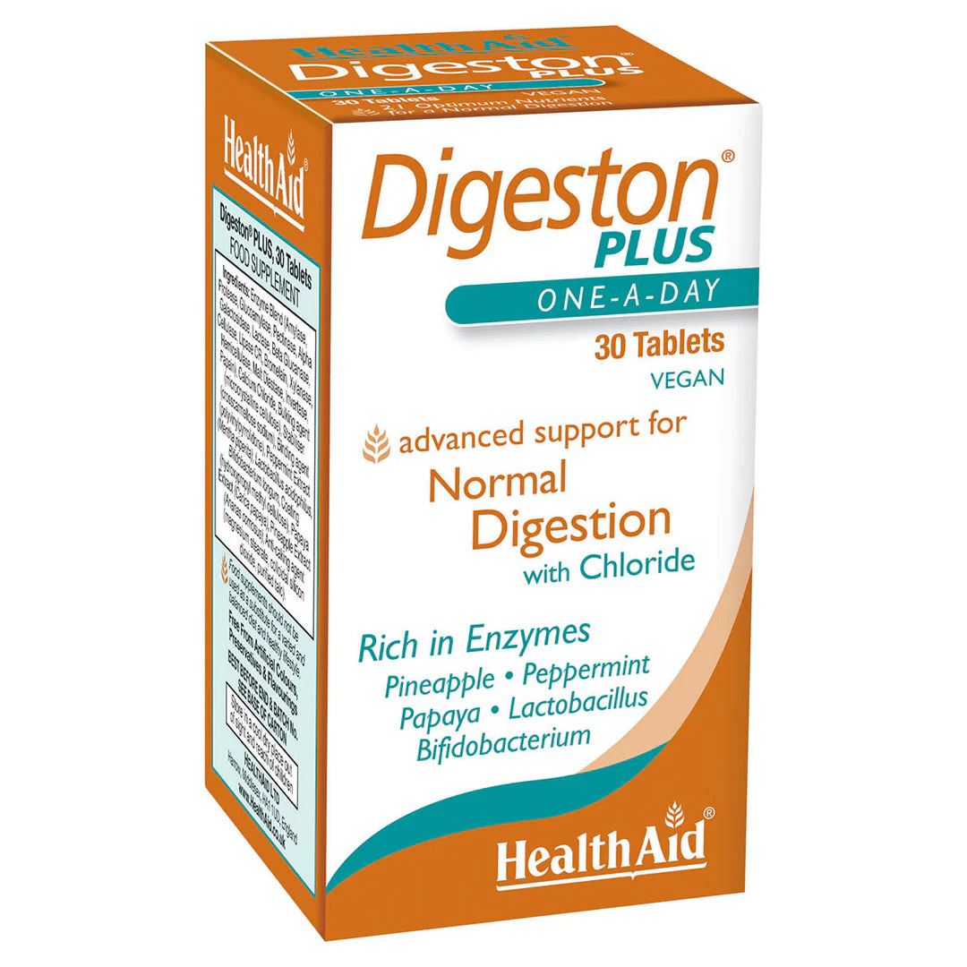Health Aid Digeston Plus, 60 Tablets | Vegan Digestive Enzymes with Probiotics & Chloride