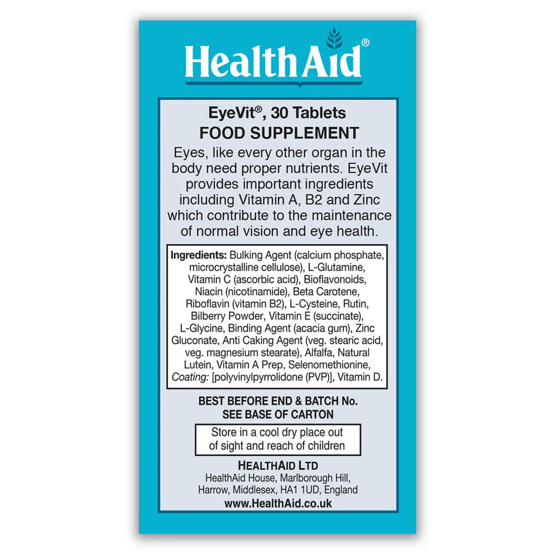 Health Aid EyeVit Prolonged Release, 30 Tablets | Eye Nutrition with Lutein & Bilberry – product photo