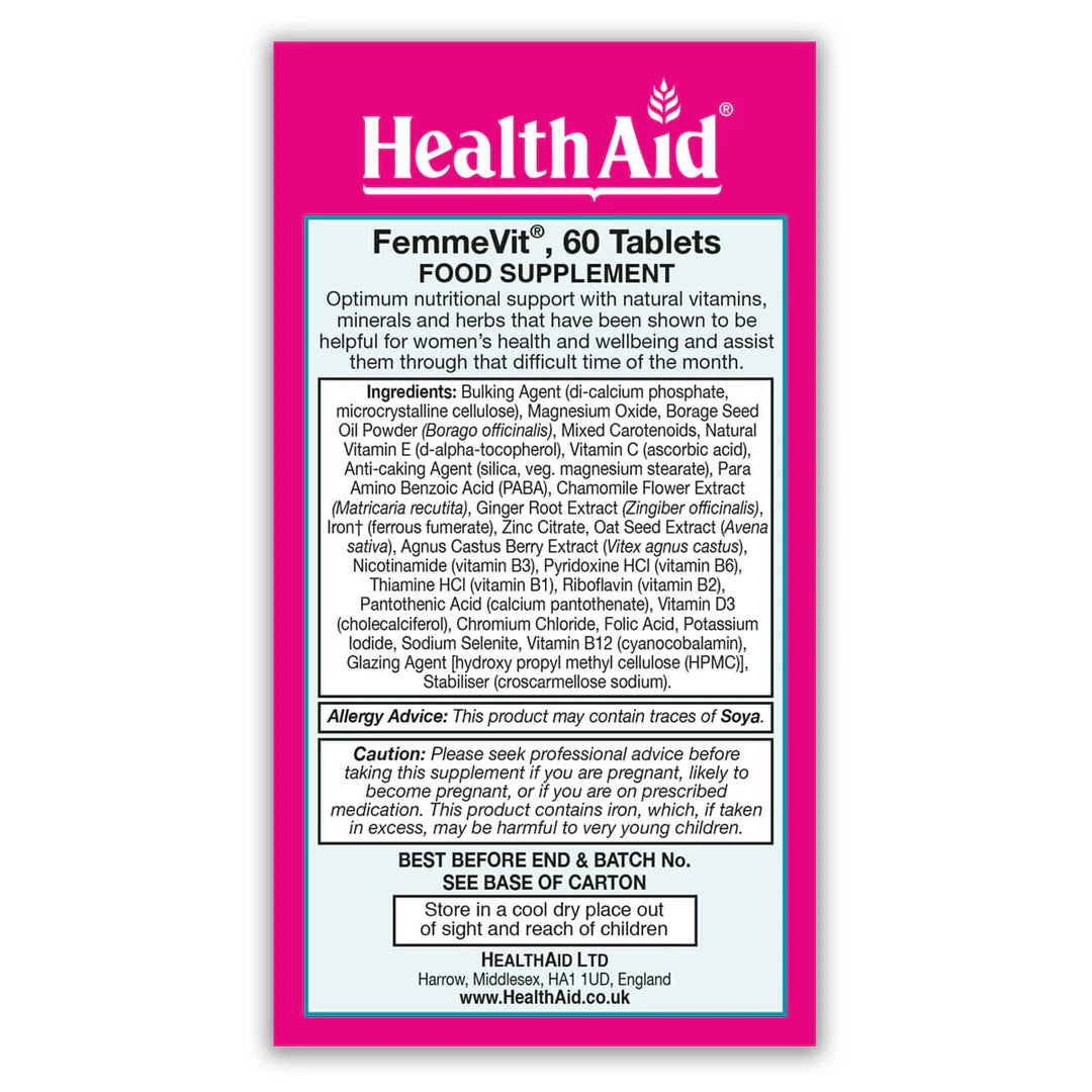 Health Aid FemmeVit, 60 Tablets | Women's Vitamins, Minerals & Botanical Blend – product photo
