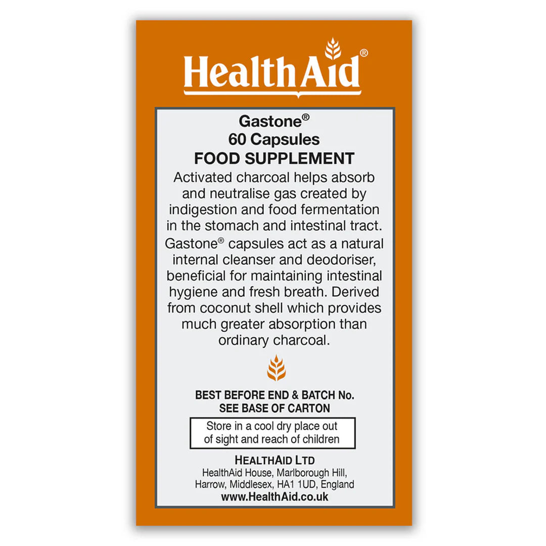 Health Aid Gastone Activated Charcoal, 60 Capsules | Activated Coconut Shell Charcoal – product photo