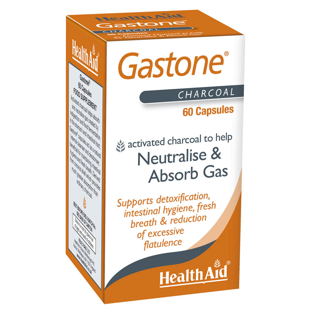 Health Aid Gastone Activated Charcoal, 60 Capsules | Activated Coconut Shell Charcoal