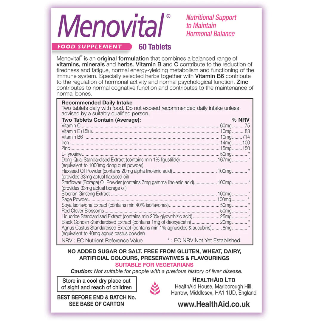 Health Aid Menovital, 60 Tablets | Vitamins, Minerals & Plant Extracts for Women – product photo