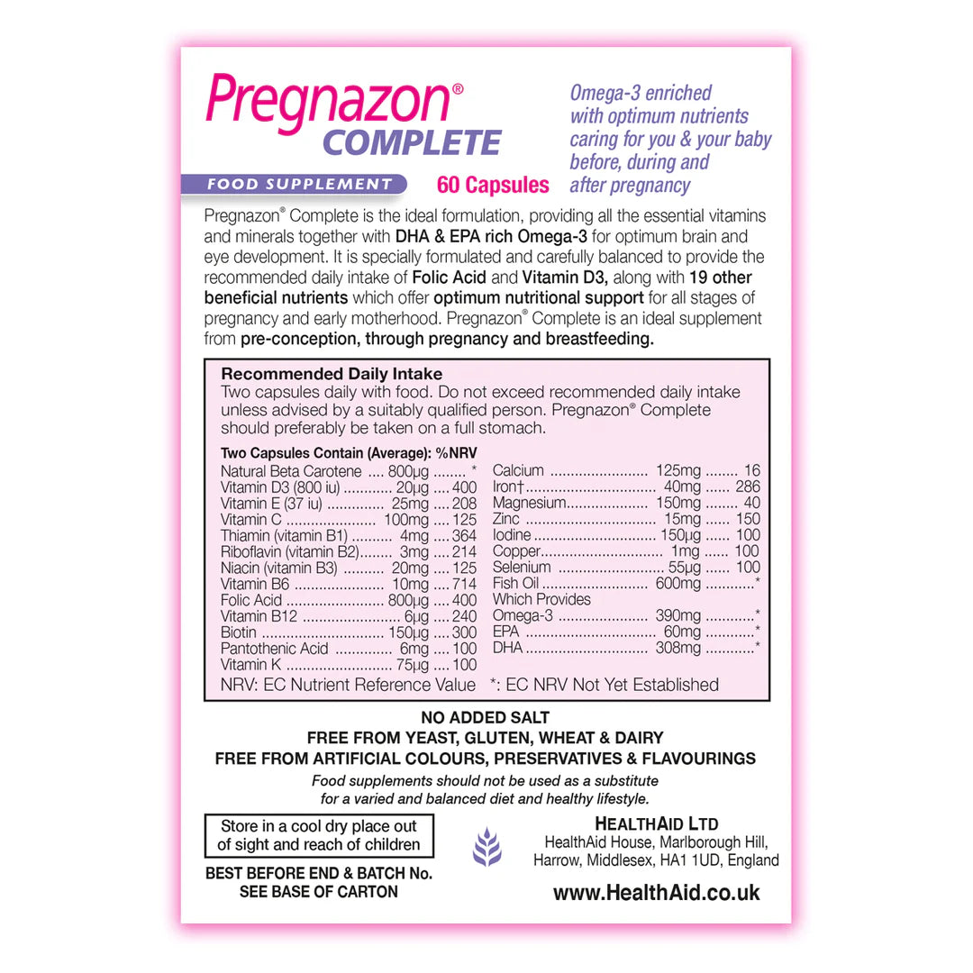 Health Aid Pregnazon Complete, 60 Softgels | Pre- & Post-Natal Multivitamin with Omega-3 – product photo