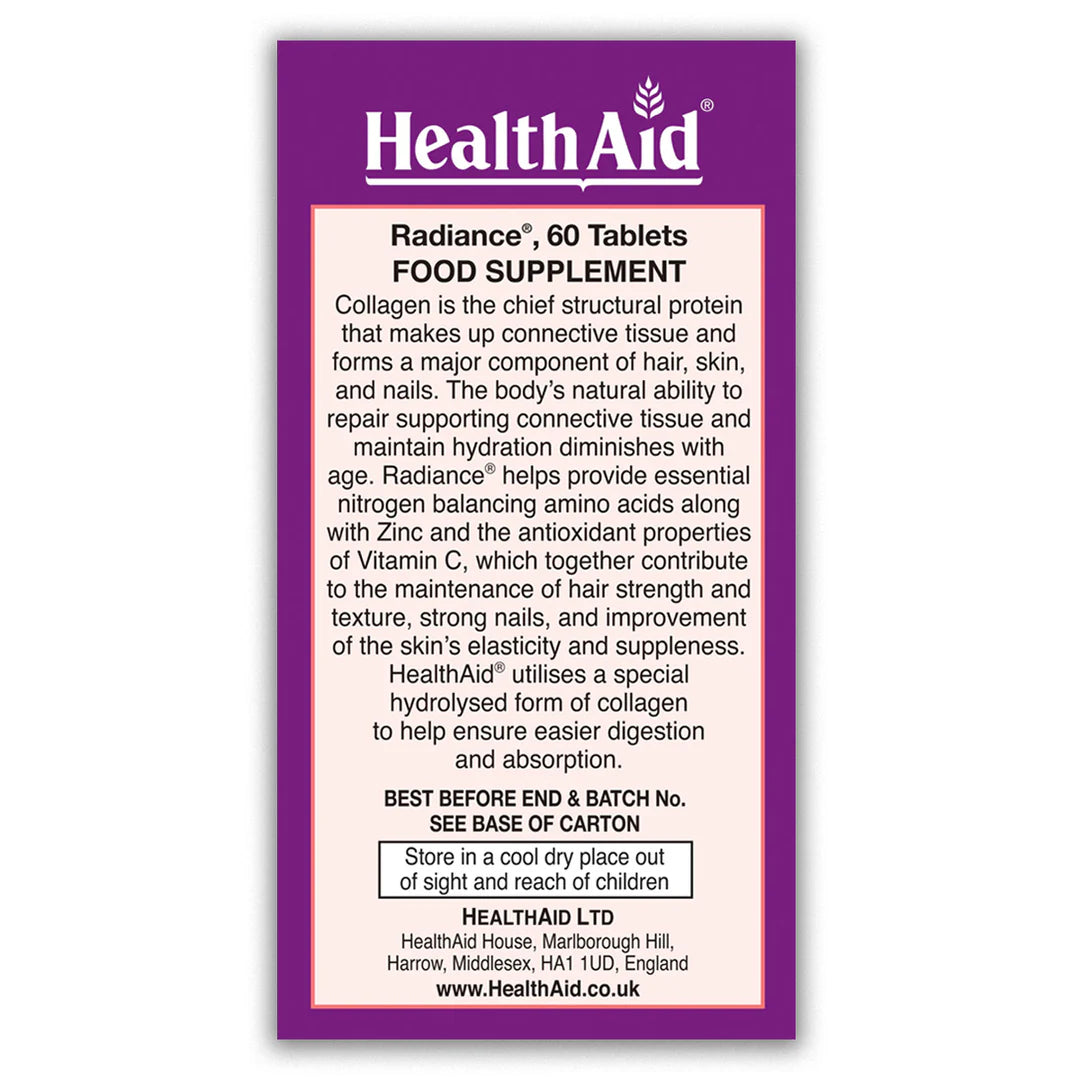 Health Aid Radiance Hydrolysed Collagen, 60 Tablets | Hydrolysed Marine Collagen with Vitamin C & Zinc – product photo