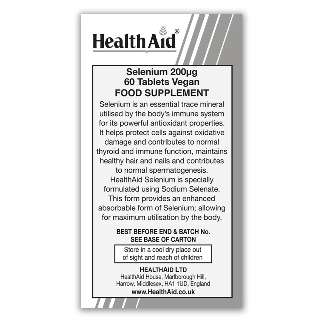 Health Aid Selenium 200µg Prolonged Release 200 µg, 60 Tablets | Prolonged-Release Selenium as Sodium Selenate – product photo