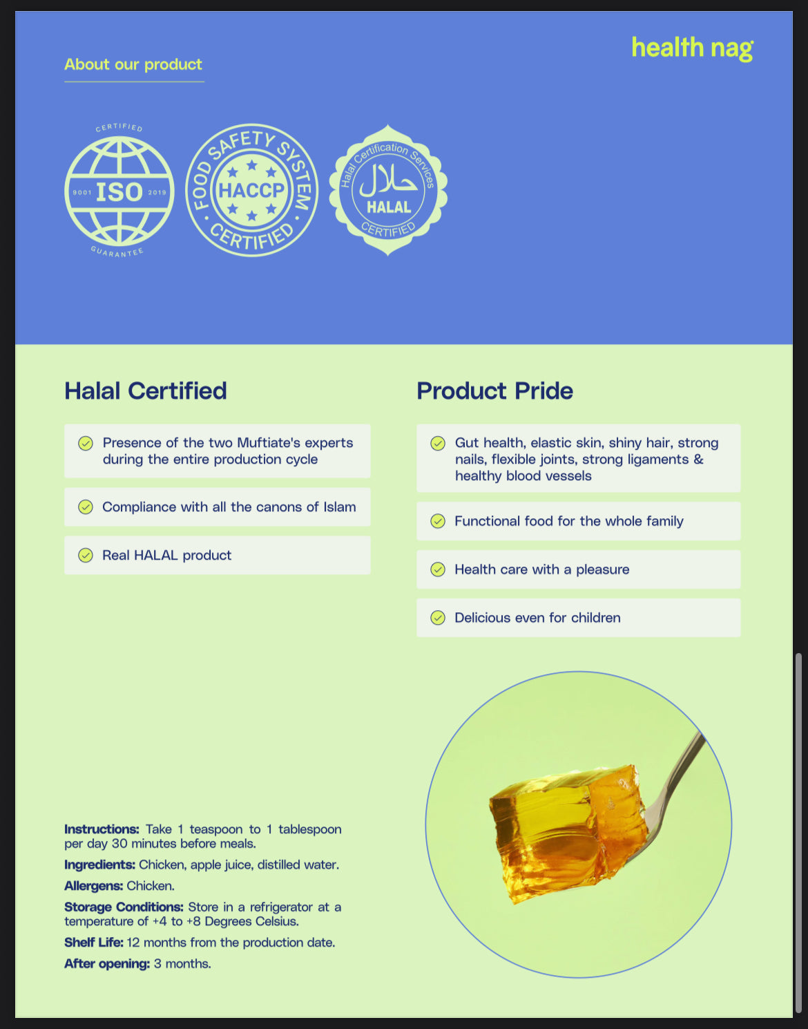 Health Nag Bioactive Collagen Jelly Green Apple, 400g – product photo