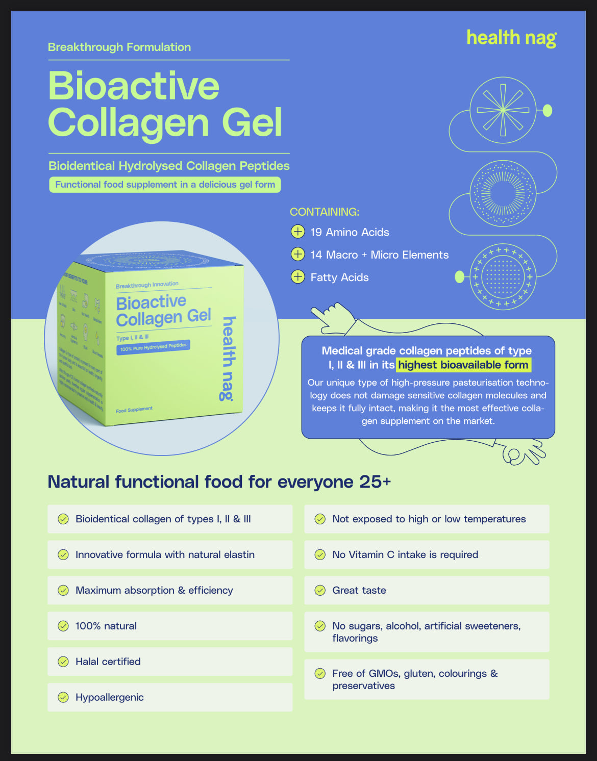 Health Nag Bioactive Collagen Jelly Green Apple, 400g – product photo