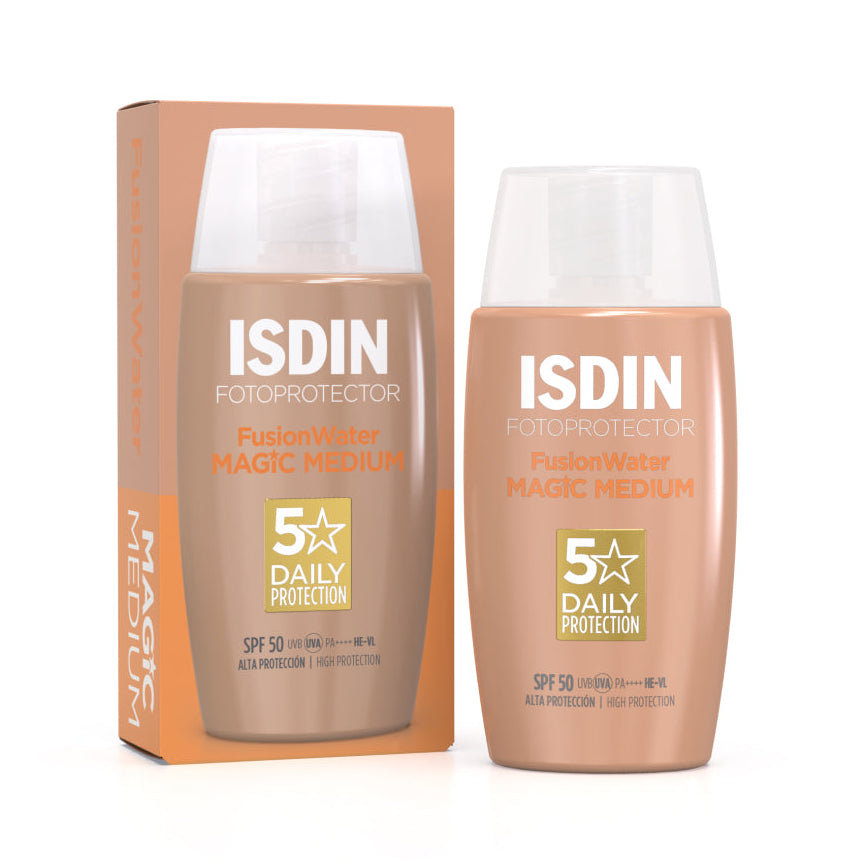 ISDIN Fusion Water MAGIC Medium Facial Sunscreen 50ml | Tinted SPF 50, Even Tone
