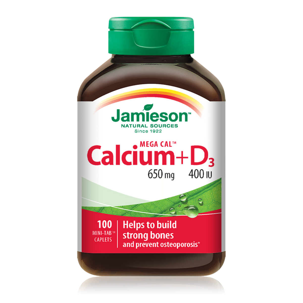 Jamieson Mega Cal Calcium & Vitamin D3 650 mg, 100 Caplets | High-Potency Calcium with Vitamin D3