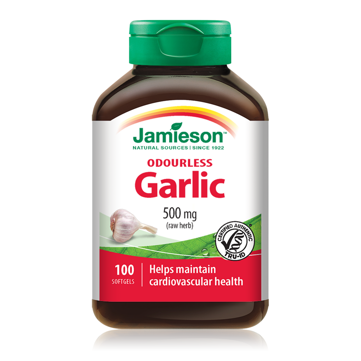 Jamieson Odourless Garlic 500 mg, 100 Softgels | Deodorised Garlic Extract