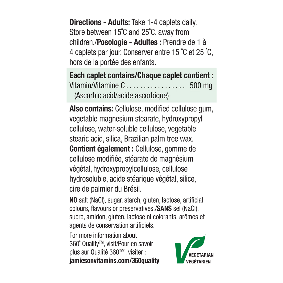 Jamieson Vitamin C 500 mg, 100 Caplets | Vitamin C 500 mg Daily Support – product photo