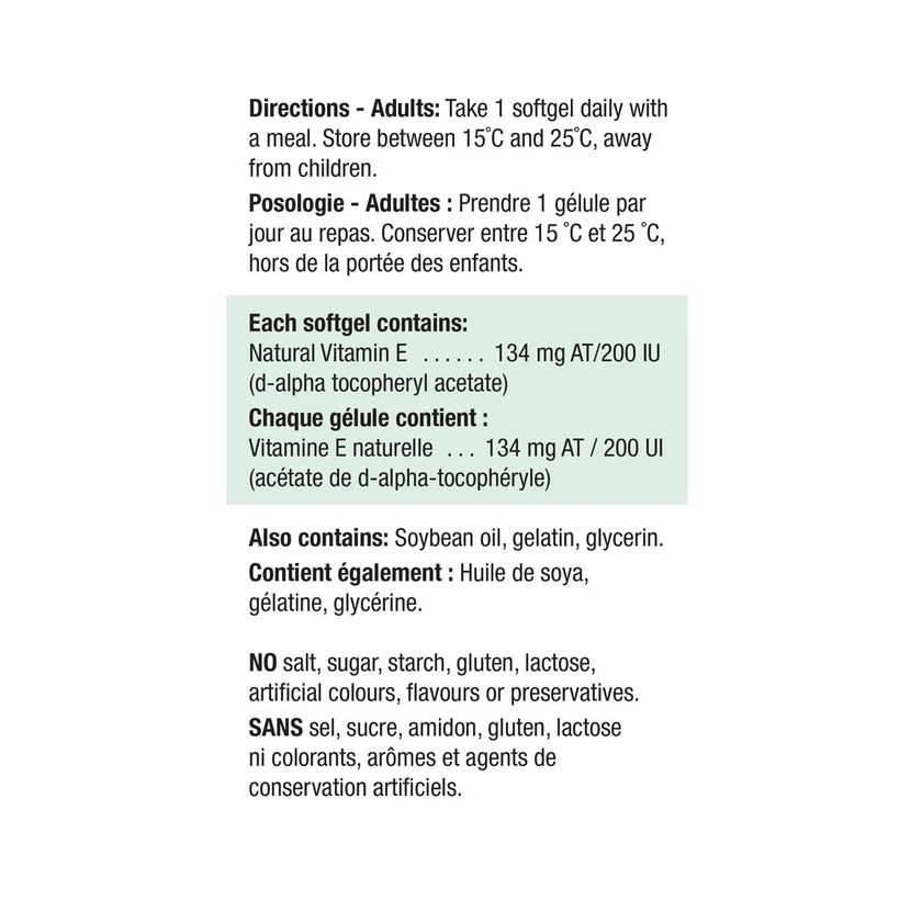 Jamieson Natural Vitamin E 200 IU, 100 Softgels | Natural Source Vitamin E 200 IU – product photo