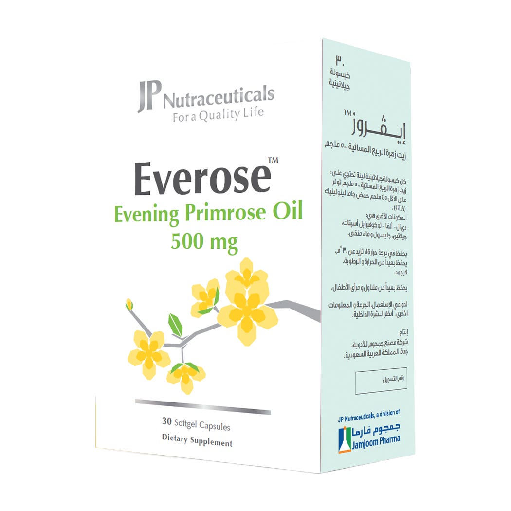 JP Nutraceuticals Everose Evening Primrose Oil 500 mg, 60 Softgels