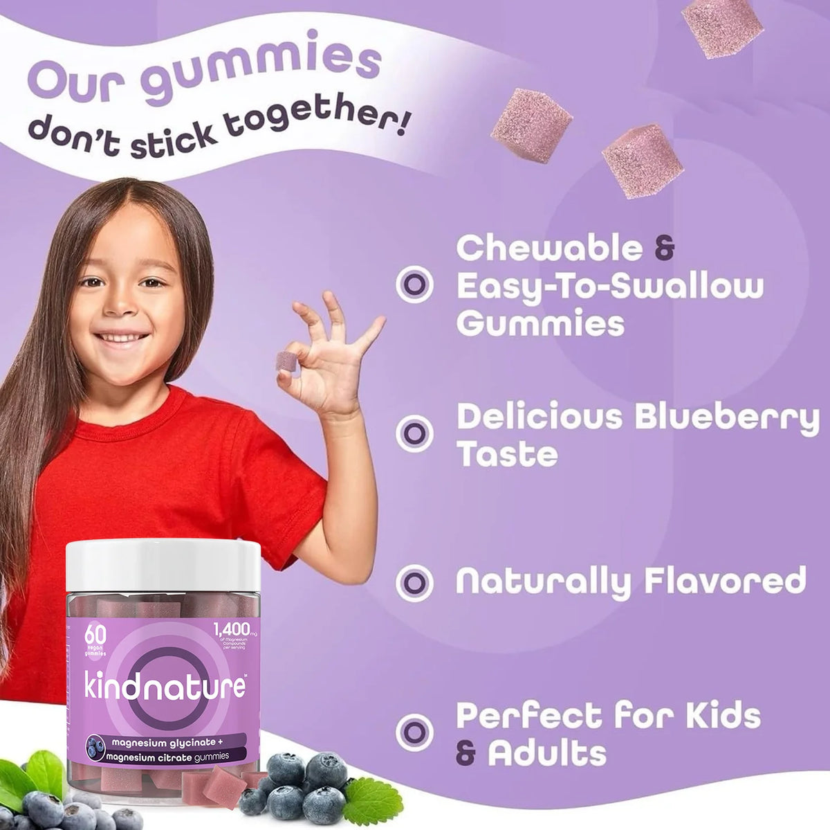 Kindnature 2-in-1 Magnesium Glycinate + Citrate, 60 Gummies | Magnesium Glycinate + Citrate Gummies – product photo