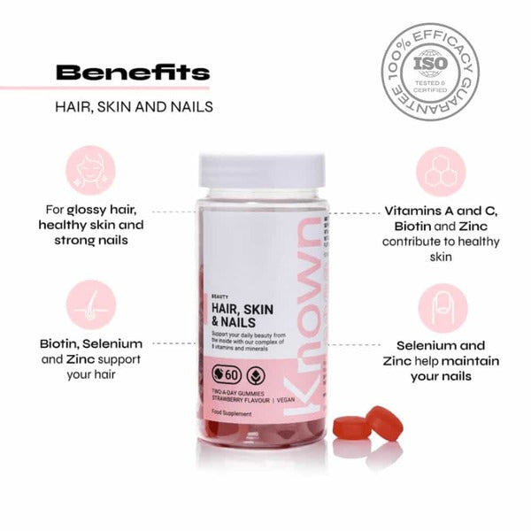 Known Nutrition Hair, Skin and Nails, 60 Gummies | Biotin, Zinc and Selenium Beauty Gummies – product photo