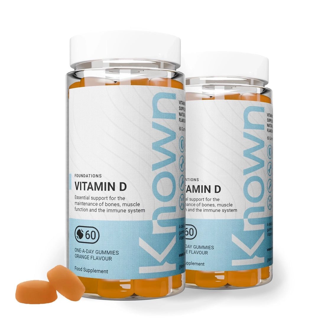 Known Nutrition Vitamin D Gummies 2-Pack 25 µg (1000 IU), 60 Gummies | 1000 IU Vitamin D3 Orange Gummies