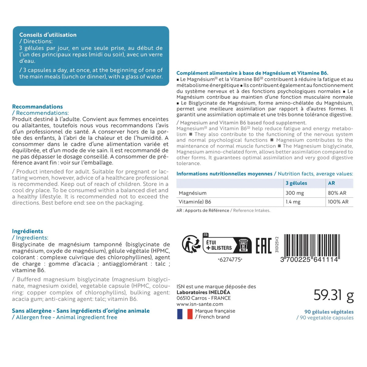 Magnefor Chelated Magnesium Glycinate Supplement with Vitamin B6 90 Capsules