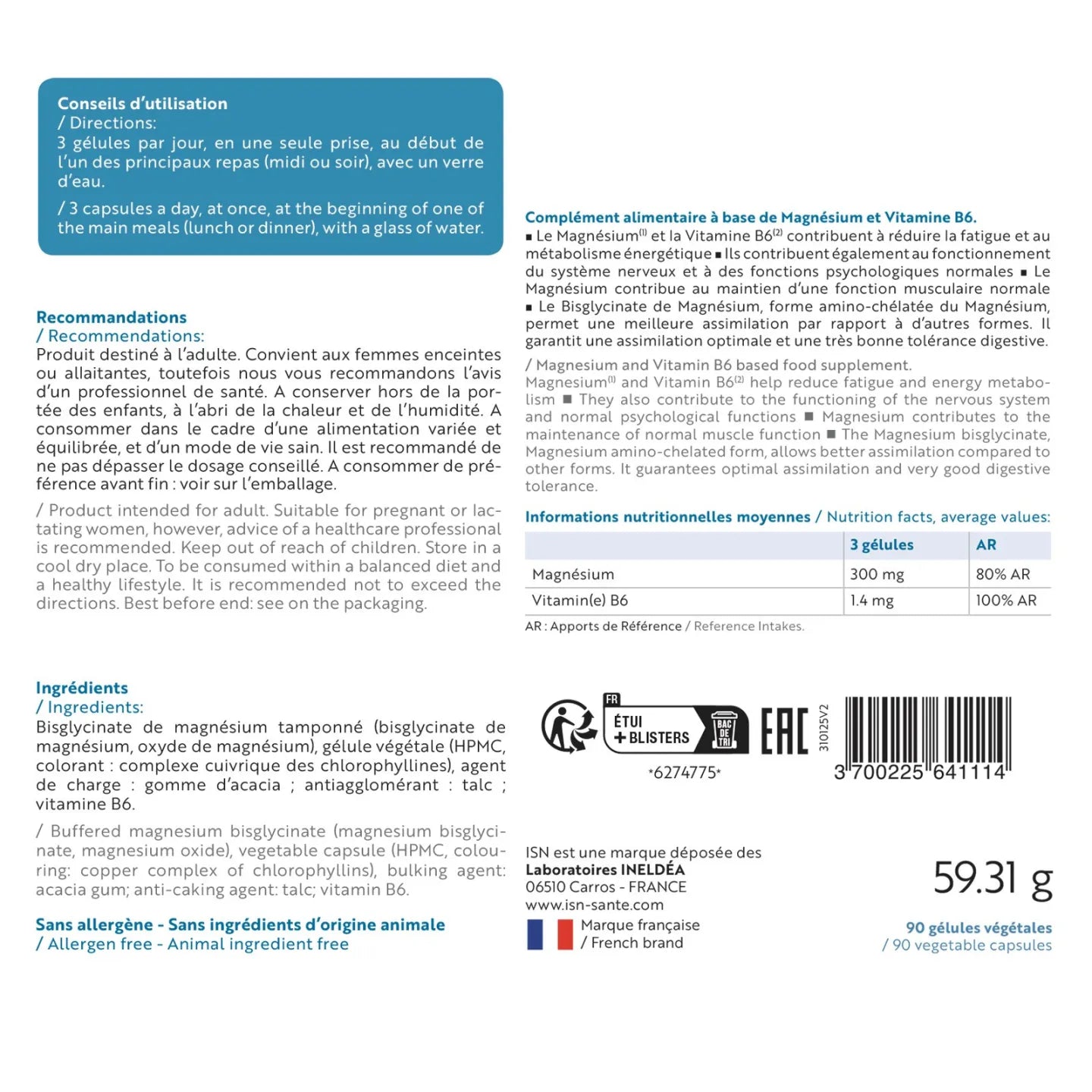 Magnefor Chelated Magnesium Glycinate Supplement with Vitamin B6 90 Capsules