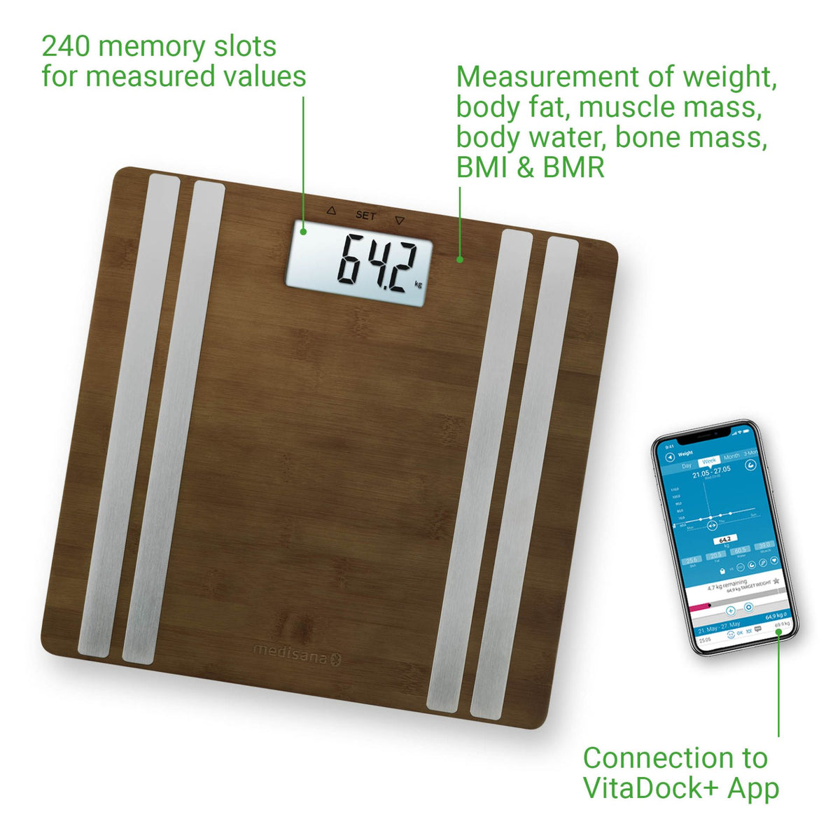 Medisana BS 552 Connect Bamboo Body Analysis Scale – product photo