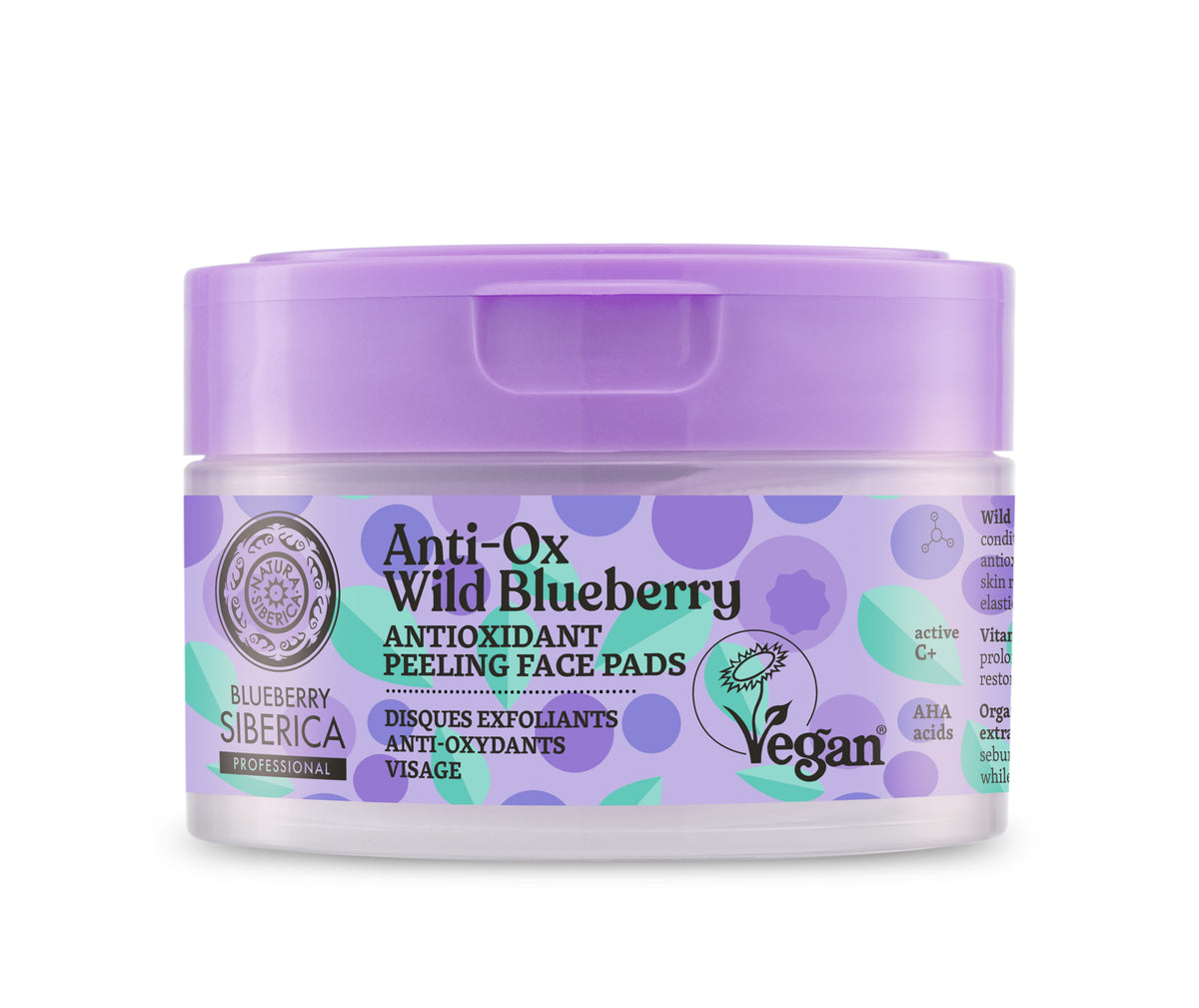 Natura Siberica Anti-Ox Wild Blueberry Peeling Pads 20 pads | Smooth, Radiant, Even-Looking Skin