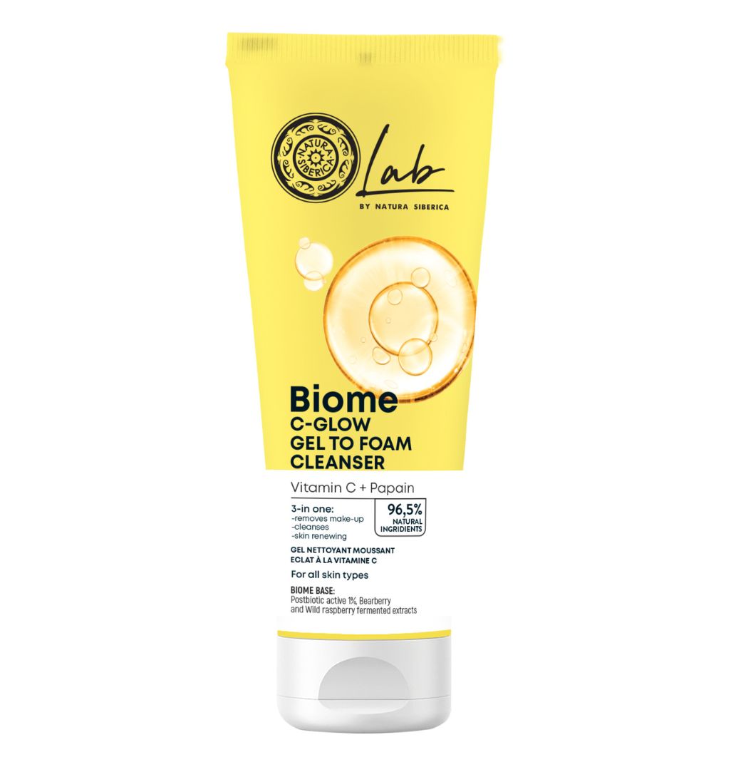 Natura Siberica Lab Biome C-Glow Gel to Foam Cleanser 75ml | 3-in-1 Cleanse for Glowing Skin