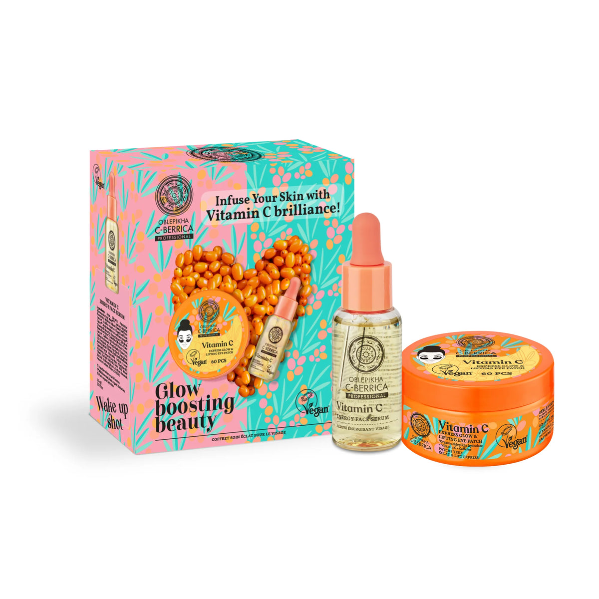 Natura Siberica Oblepikha C-Berrica Glow Boosting Set Kit | Vitamin C Glow Duo for Face and Eyes
