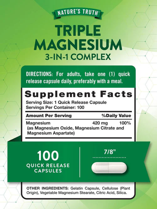 Nature's Truth Triple Magnesium Complex 420 mg, 100 Capsules – product photo