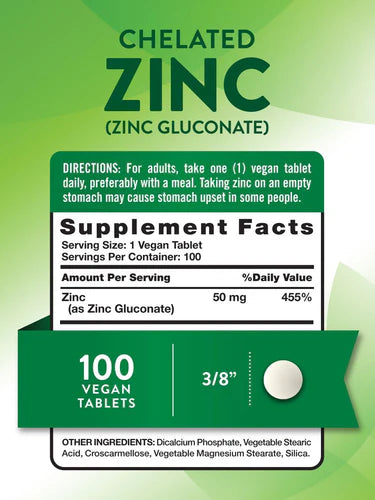 Nature's Truth Zinc Gluconate 50 mg Chelated, 100 Tablets – product photo