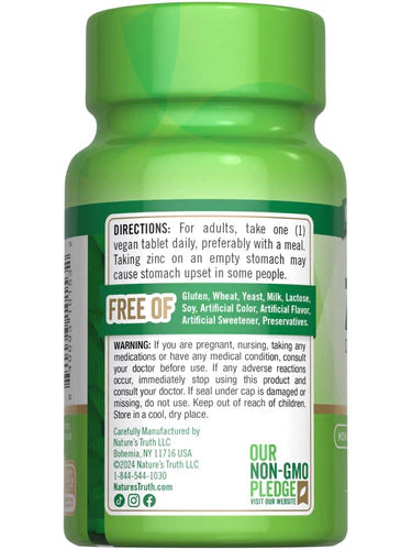 Nature's Truth Zinc Gluconate 50 mg Chelated, 100 Tablets – product photo