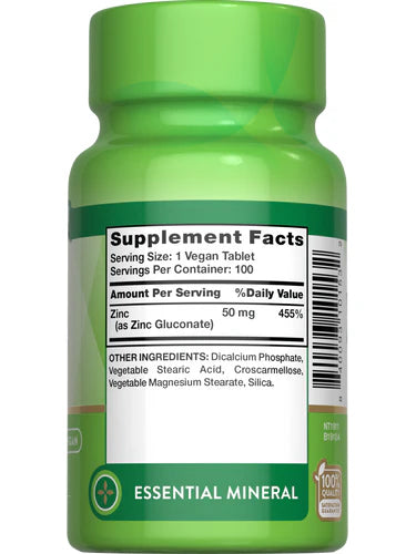 Nature's Truth Zinc Gluconate 50 mg Chelated, 100 Tablets – product photo