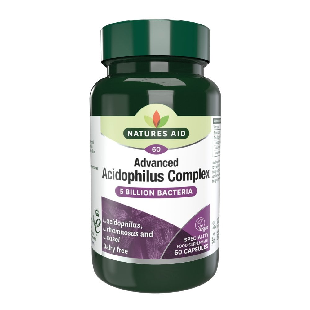 Natures Aid Acidophilus Complex 5 billion bacteria, 60 Vegetable Capsules | 5 Billion Live Lactobacilli per Capsule