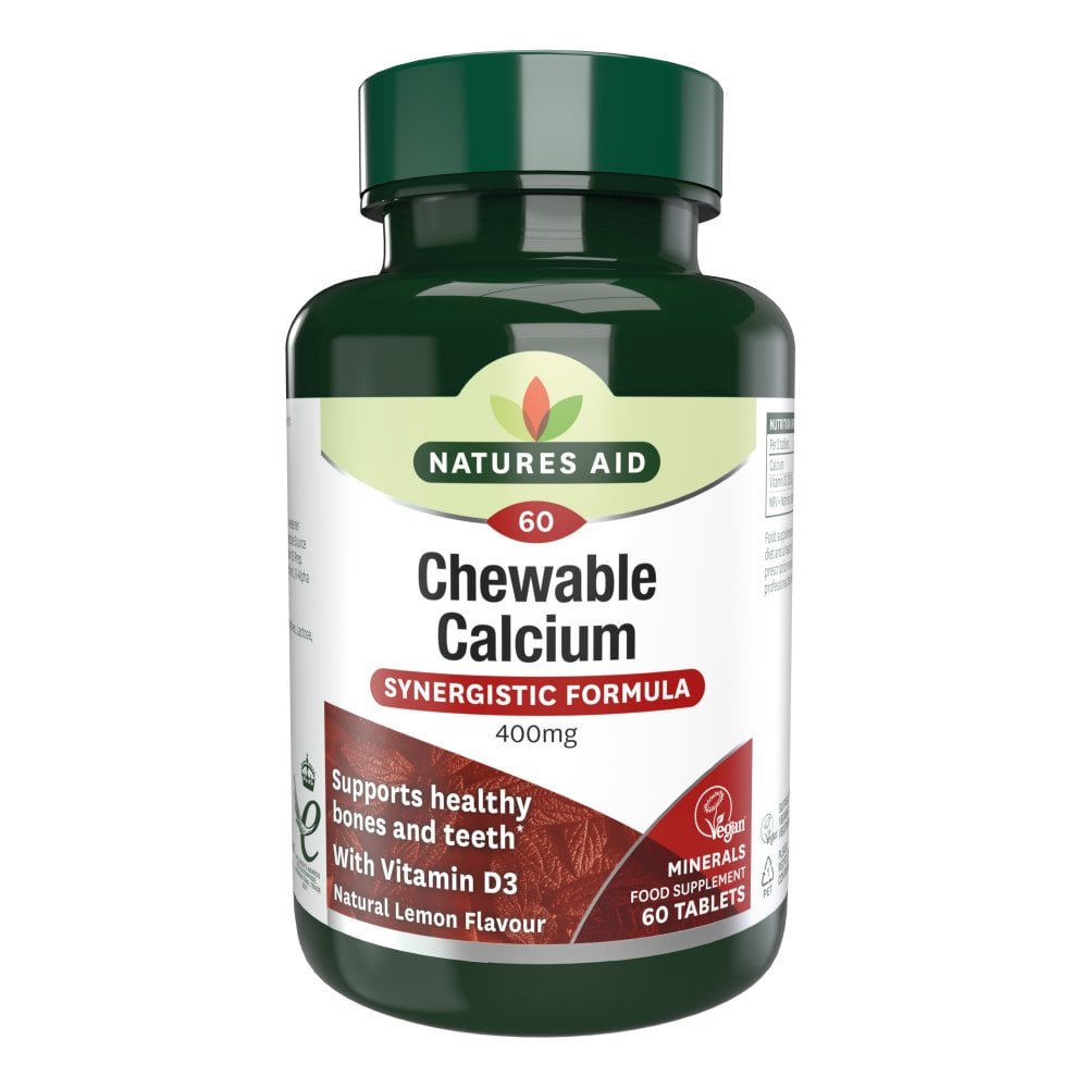 Natures Aid Chewable Calcium 400 mg, 60 Chewable Tablets | Lemon-Flavoured Calcium with Vitamin D3