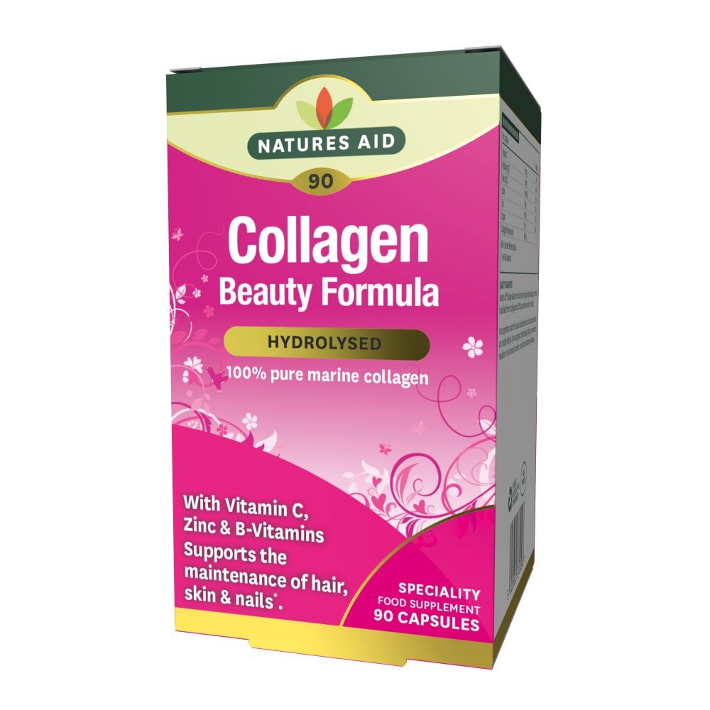 Natures Aid Collagen Beauty Formula 500 mg, 90 Capsules | Marine Collagen with Vitamin C, Zinc & Biotin