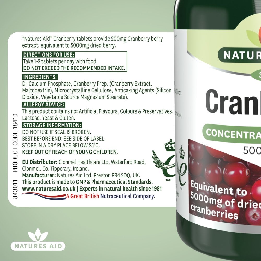 Natures Aid Cranberry 5000 mg, 30 Tablets | Concentrated Cranberry Extract – product photo