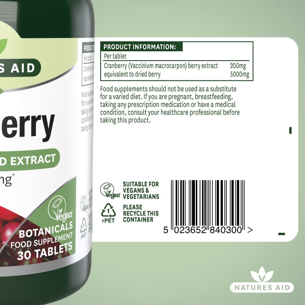 Natures Aid Cranberry 5000 mg, 30 Tablets | Concentrated Cranberry Extract – product photo
