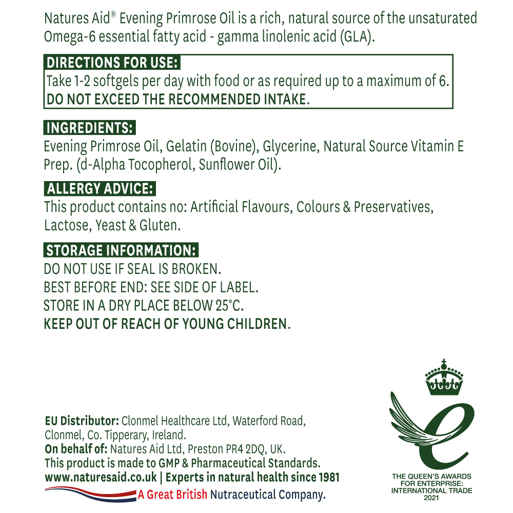Natures Aid Evening Primrose Oil 1000 mg, 90 Softgels | Cold-Pressed Oil with GLA & Vitamin E – product photo