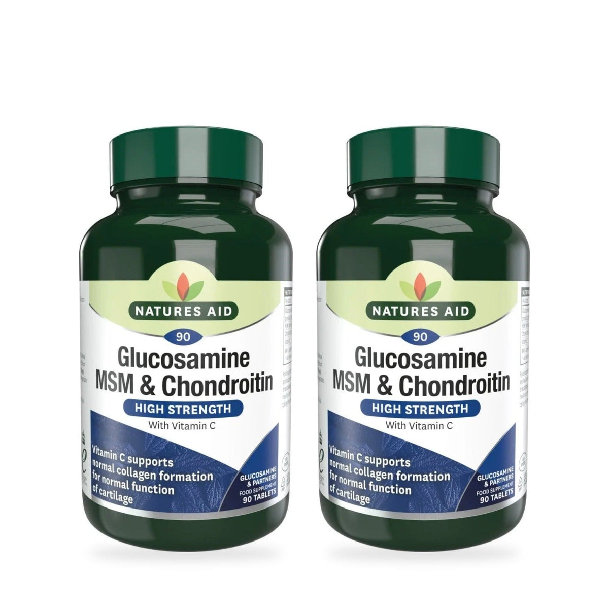 Natures Aid Glucosamine MSM & Chondroitin 500 mg, 90 Tablets | Glucosamine, MSM & Chondroitin with Vitamin C (2-Pack)