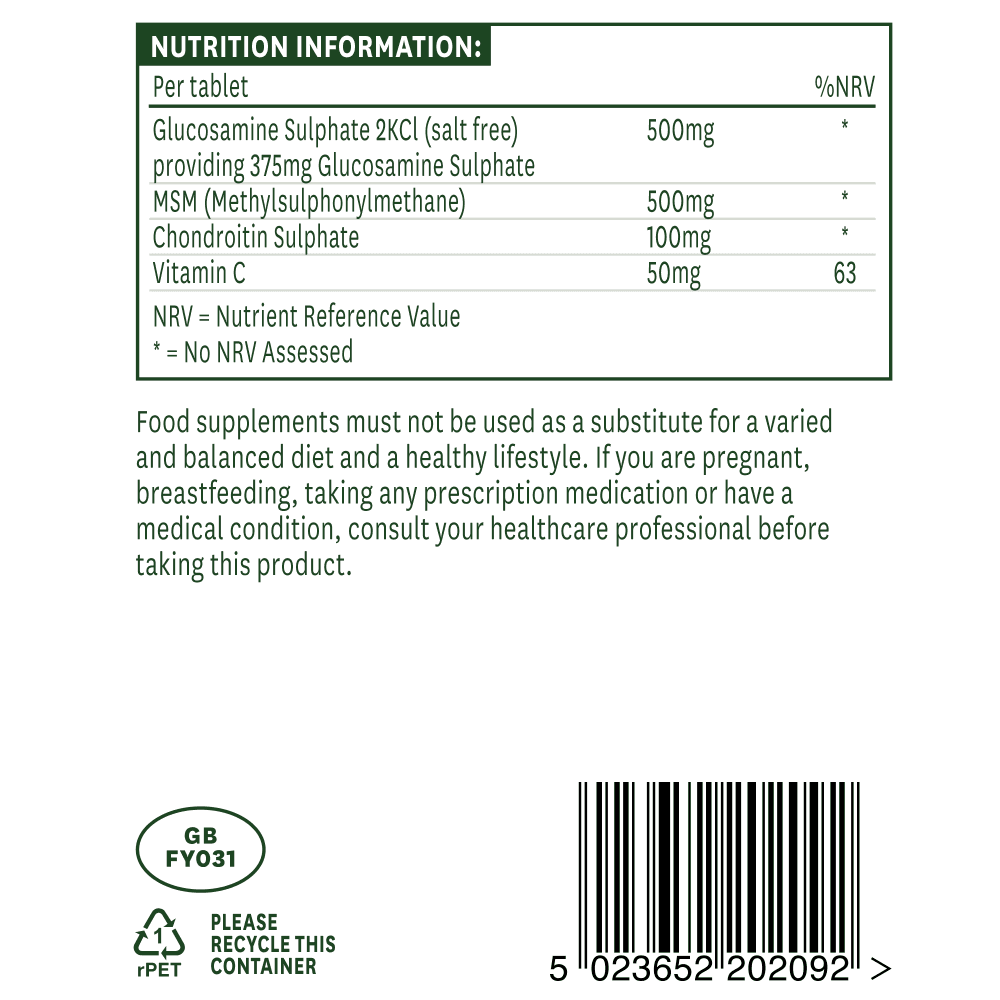 Natures Aid Glucosamine MSM & Chondroitin 500 mg, 90 Tablets | Glucosamine, MSM & Chondroitin with Vitamin C – product photo